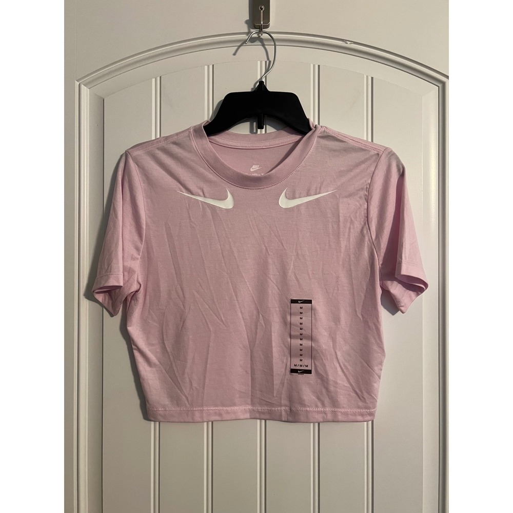 Nike Slim Fit Sportswear Essential Double Swoosh Crop Top Pink Women's Medium - Picture 9 of 10